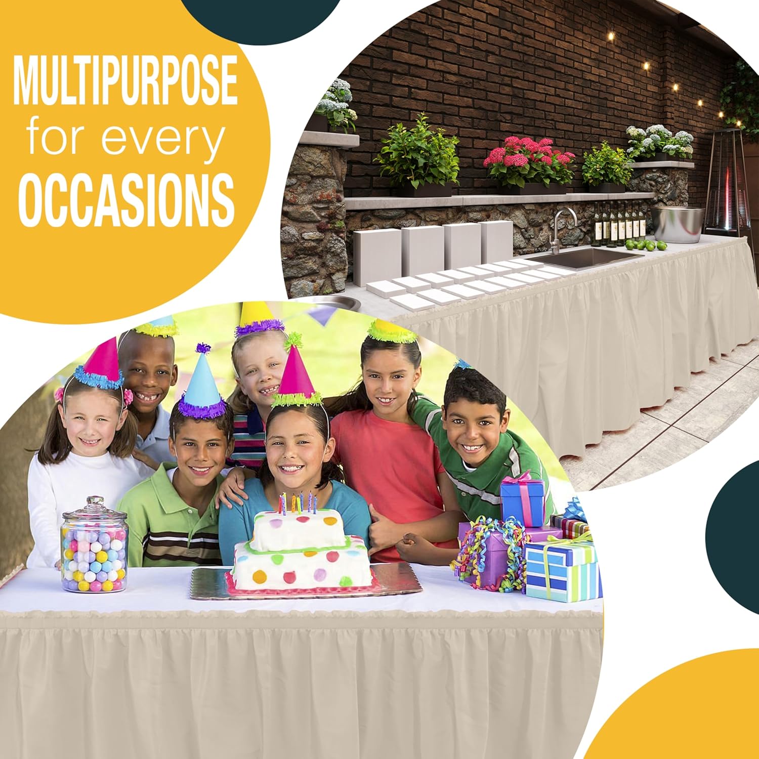 Ivory Plastic Table Skirt | 6 Pack