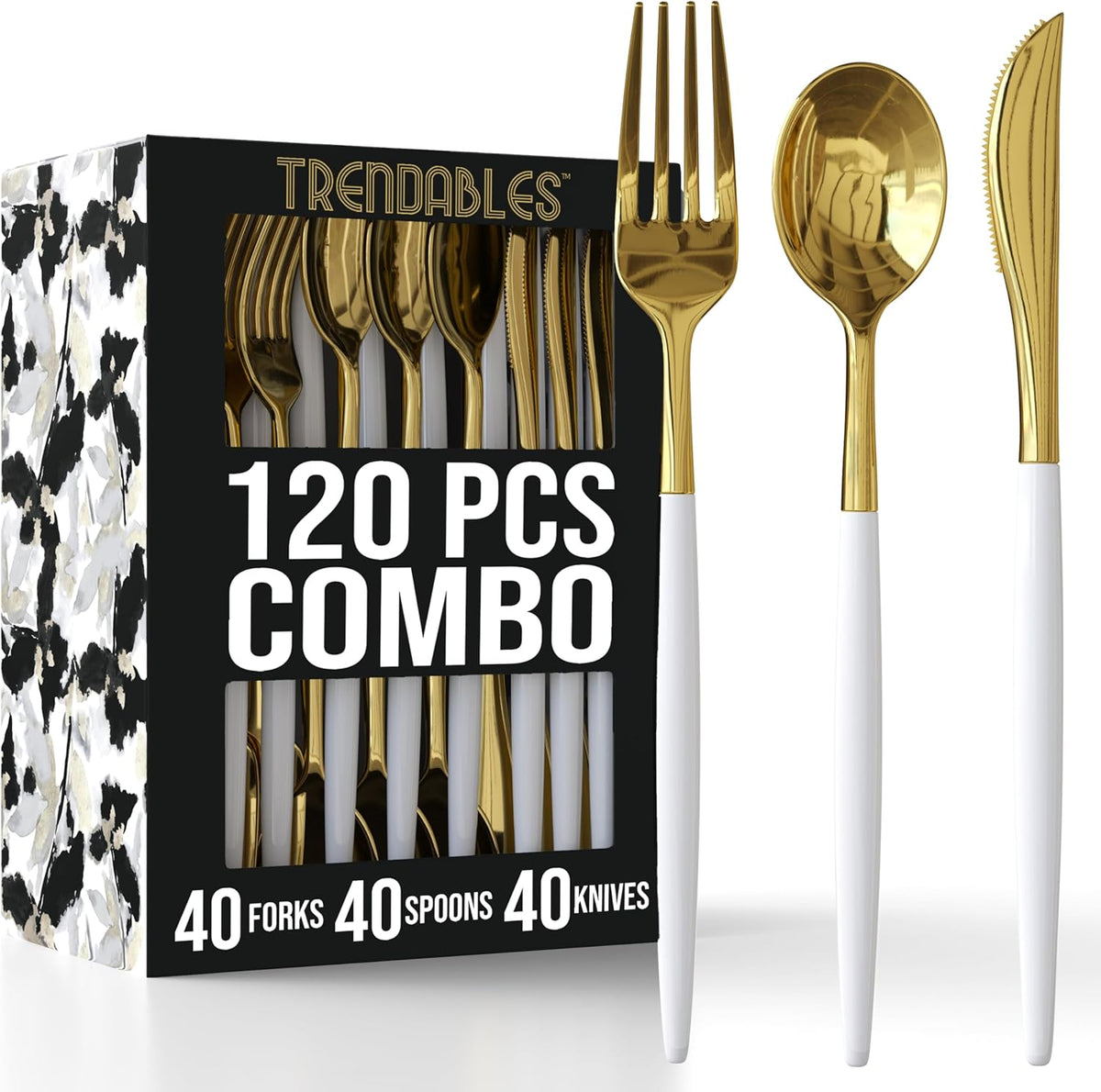 Factory Direct Part 120 Ct. Elegant White/Gold Plastic Cutlery Combo Pack | Factory Direct ...