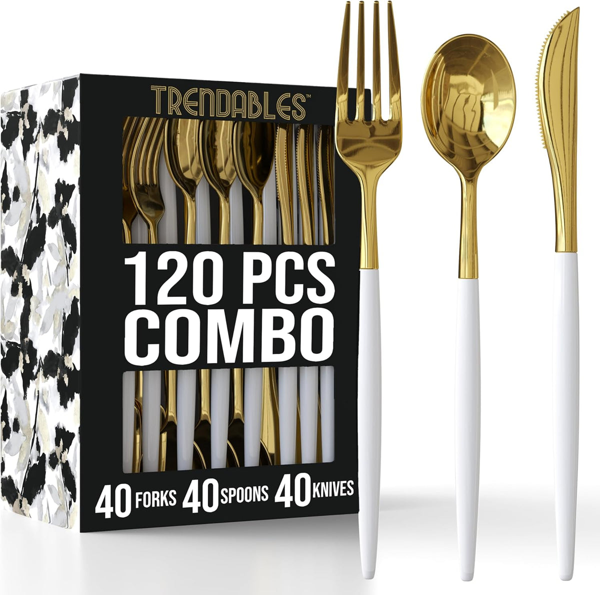 Trendables Cutlery Combo White/Gold | 120 Count