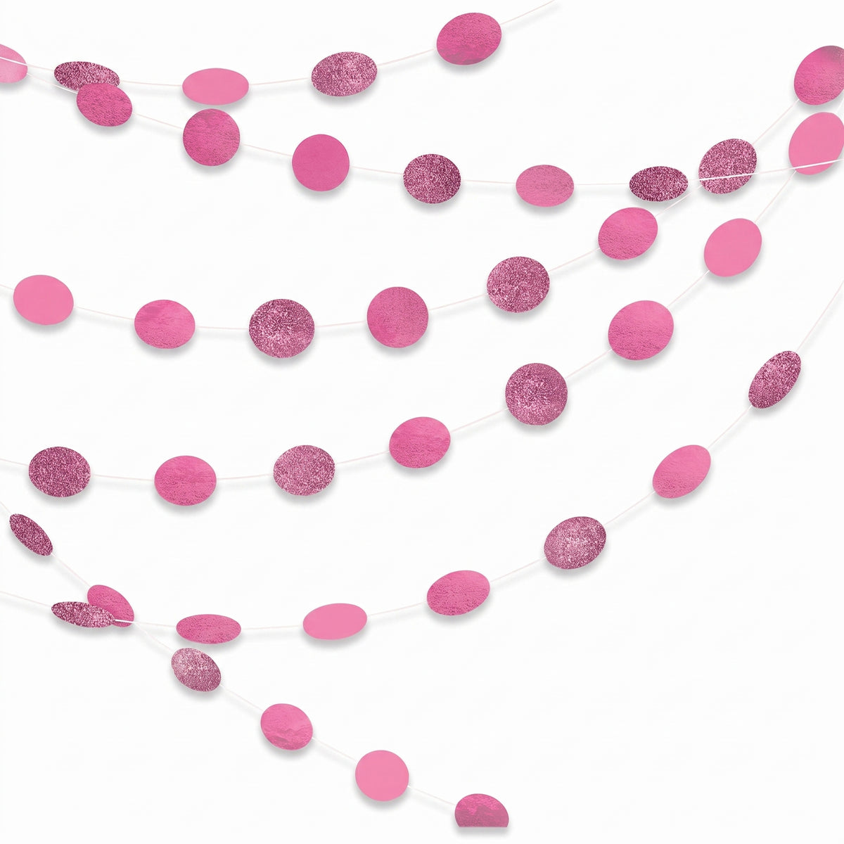 Bright Pink Polka Dot Glitter String Decorations - 6 Pack