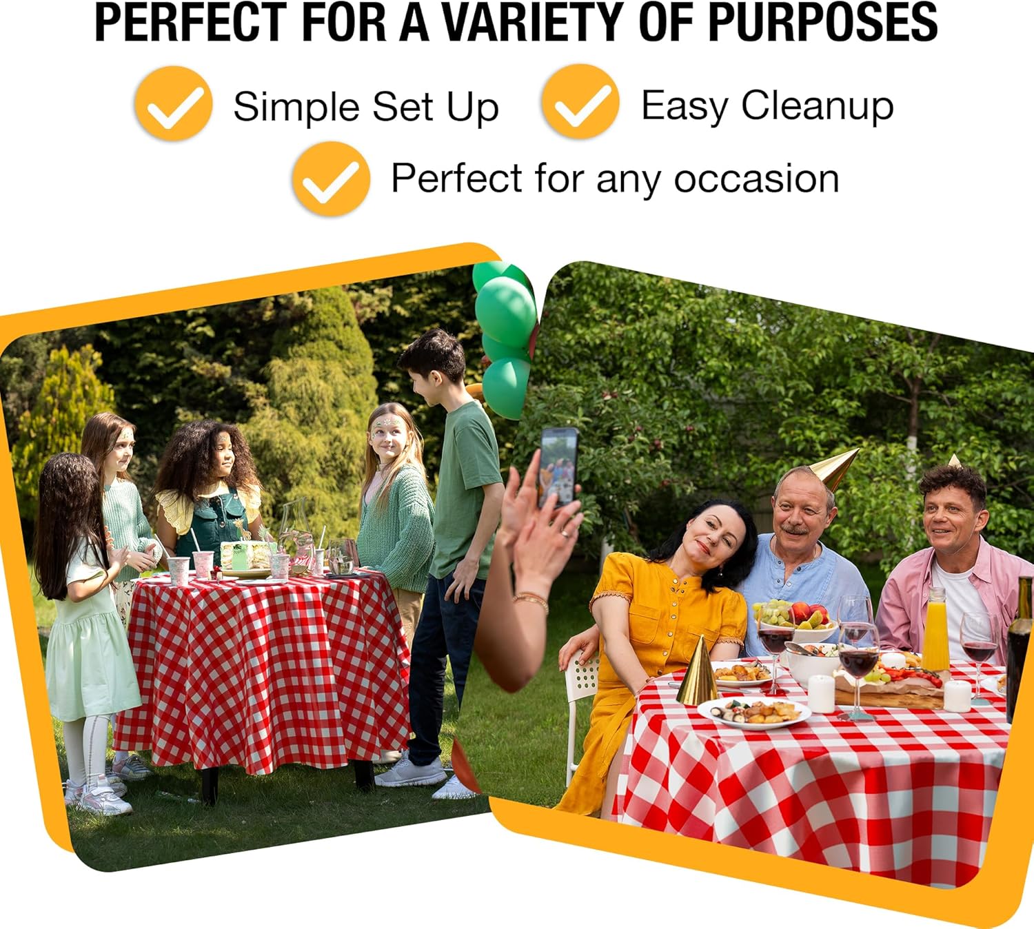 Round Red Gingham Plastic Table Covers | 12 Pack