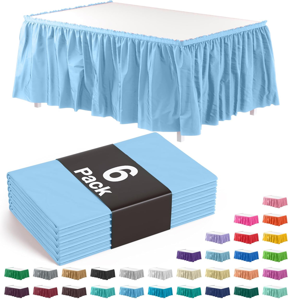 Light Blue Plastic Table Skirt | 6 Pack