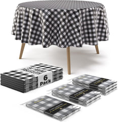 Round Black Gingham Plastic Table Covers | 6 Pack