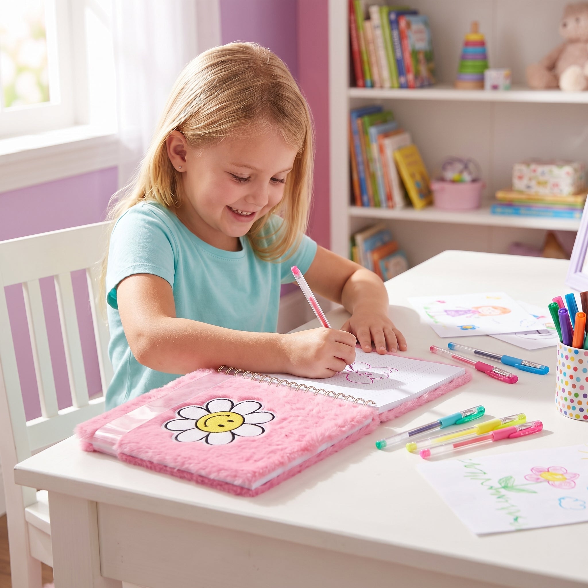 Delightful Fuzzy Notebooks - Smiley Flower & Butterfly Designs