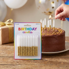 Gold Glitter Dip Birthday Candles, 3.25-Inch, 12-Pack