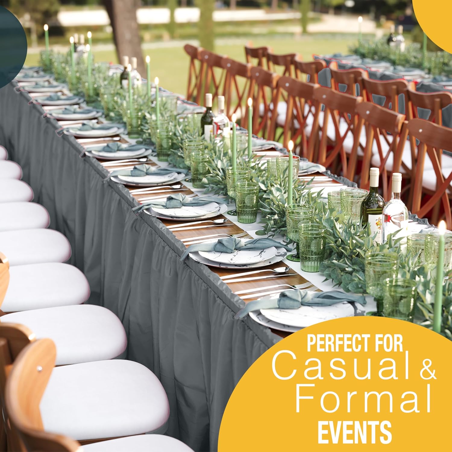 Silver Plastic Table Skirt | 6 Pack