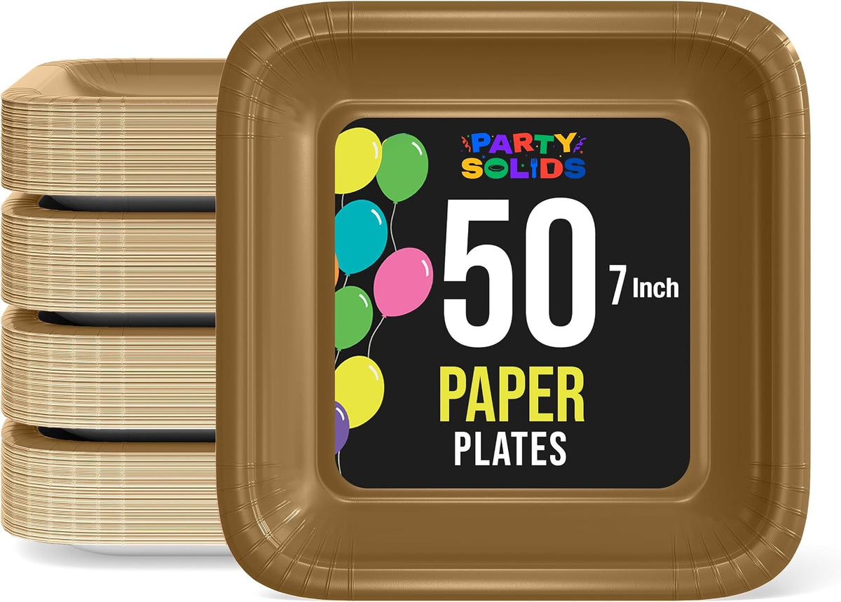 7 In. Bronze Square Paper Plates | 50 Count