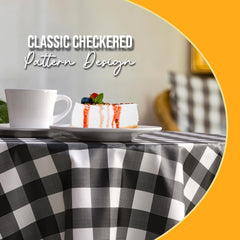 Round Black Gingham Plastic Table Covers | 6 Pack