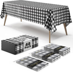 Black Gingham Plastic Table Cover | Case of 48 - 54 In. x 108 In.