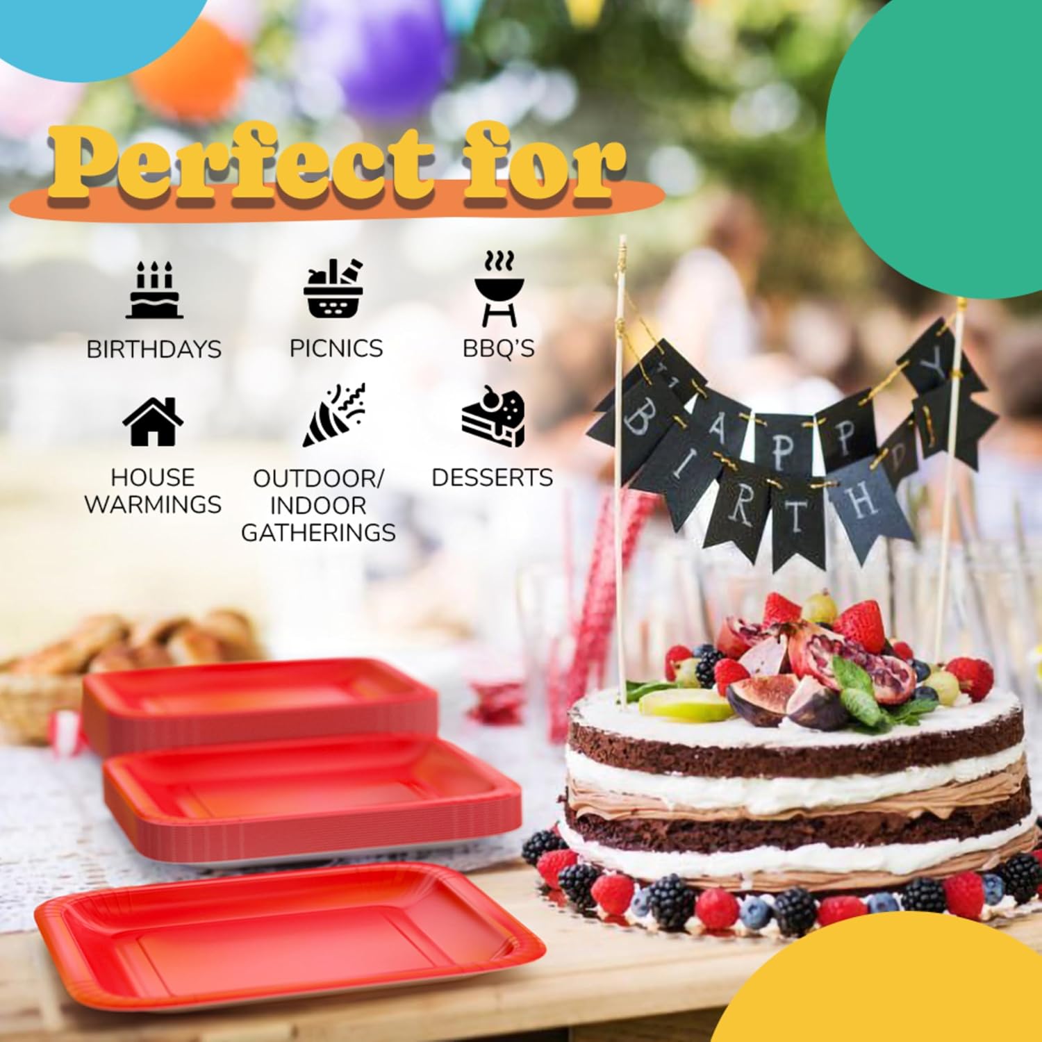 9 In. Red Square Paper Plates - 50 Ct.