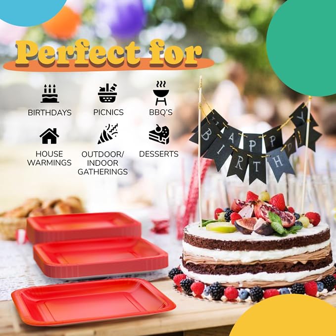 7 In. Red Square Paper Plates - 50 Ct.