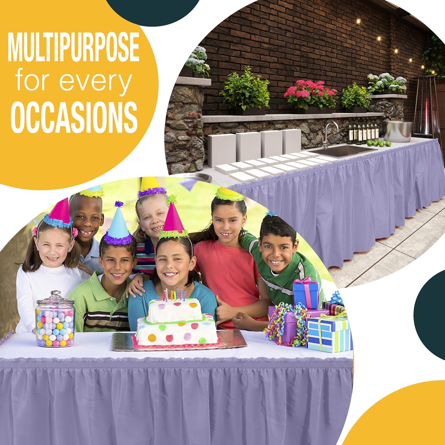 Lavender Plastic Table Skirt | 6 Pack