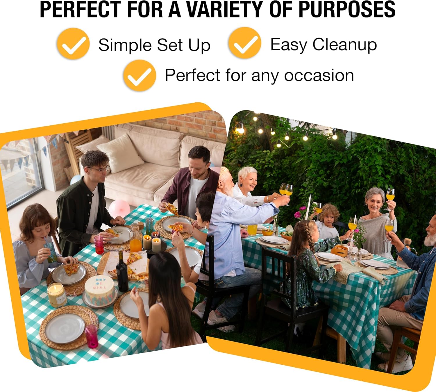 Teal Gingham Plastic Table Cover - 54 In. x 108 In.