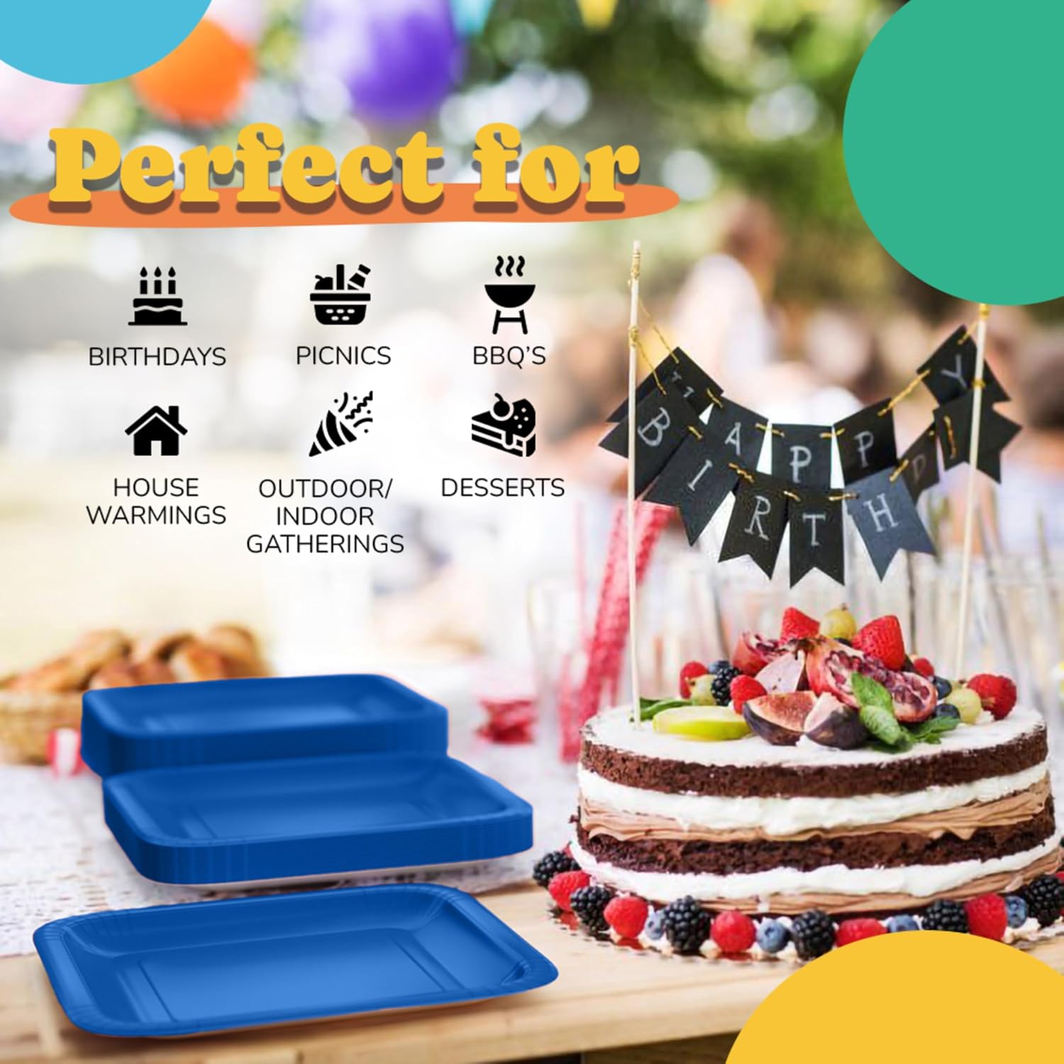 9 In. Dark Blue Square Paper Plates - 50 Ct.