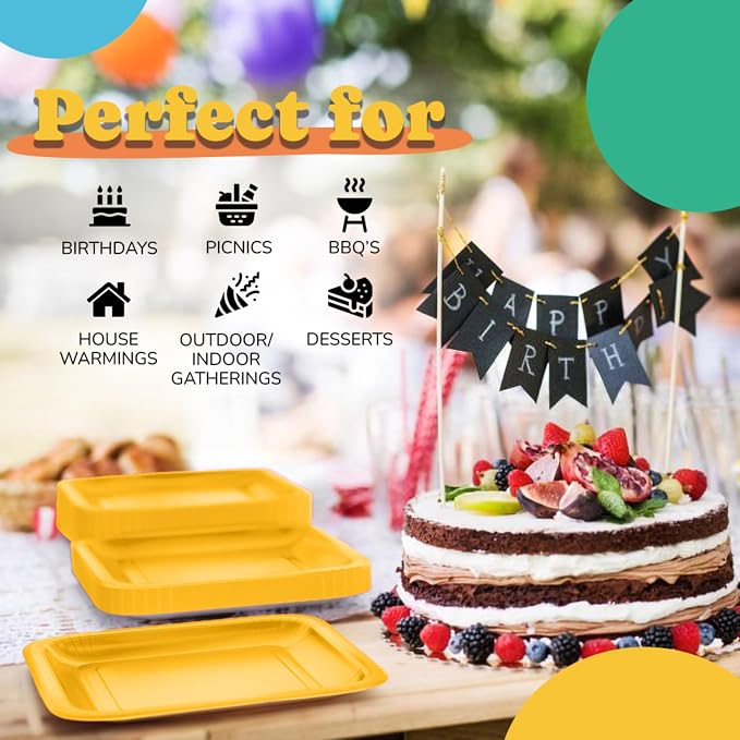 9 In. Yellow Square Paper Plates - 50 Ct.