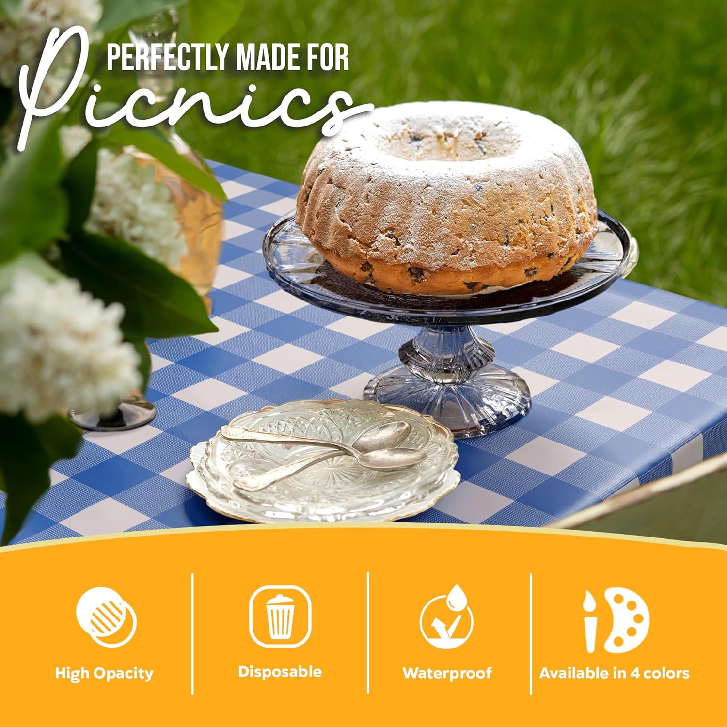 Blue Gingham Plastic Table Cover - 54 In. x 108 In.