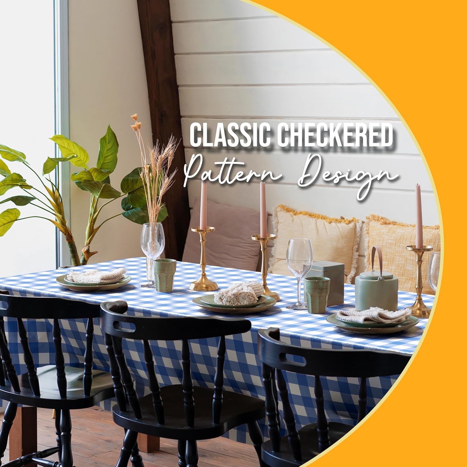 Blue Gingham Plastic Table Cover - 54 In. x 108 In.