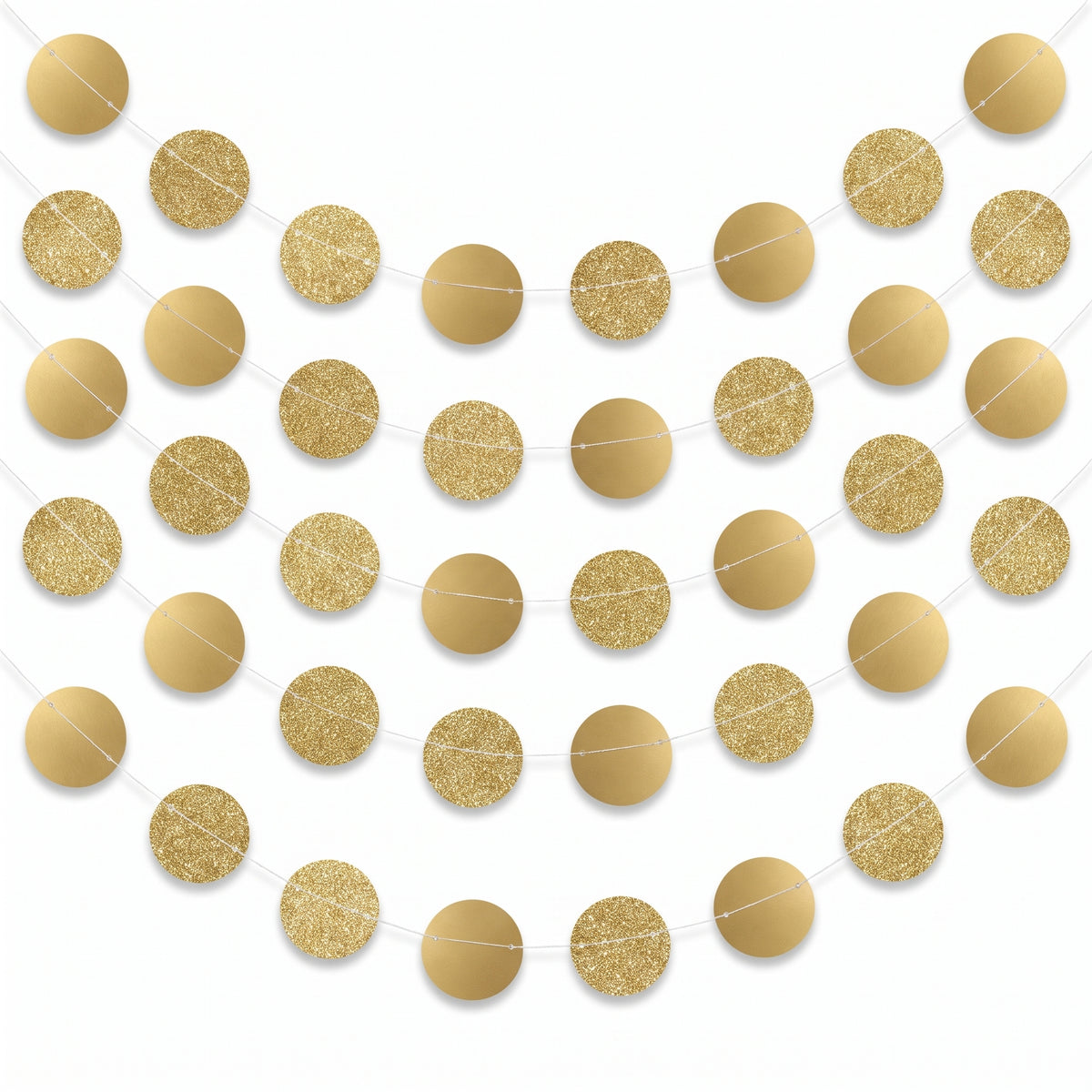 Gold Glitter Polka Dot String Decorations - 6 Pack