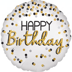 Elegant Black, Silver, and Gold Birthday Foil Balloon - 18 Inch