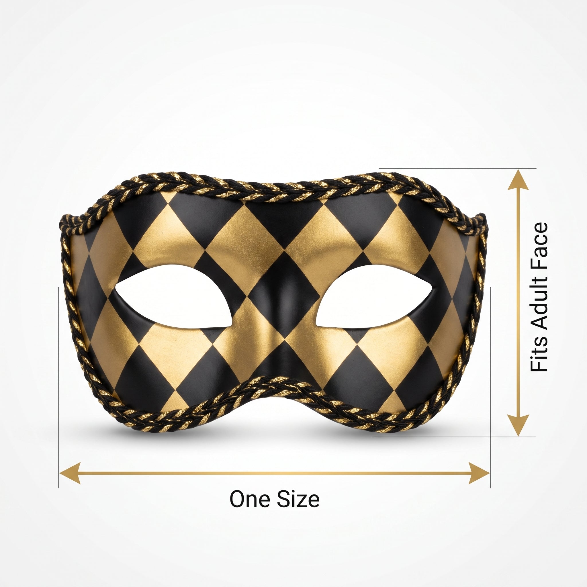 Harlequin Masquerade Mask, Black & Gold