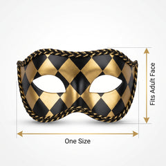 Harlequin Masquerade Mask, Black & Gold