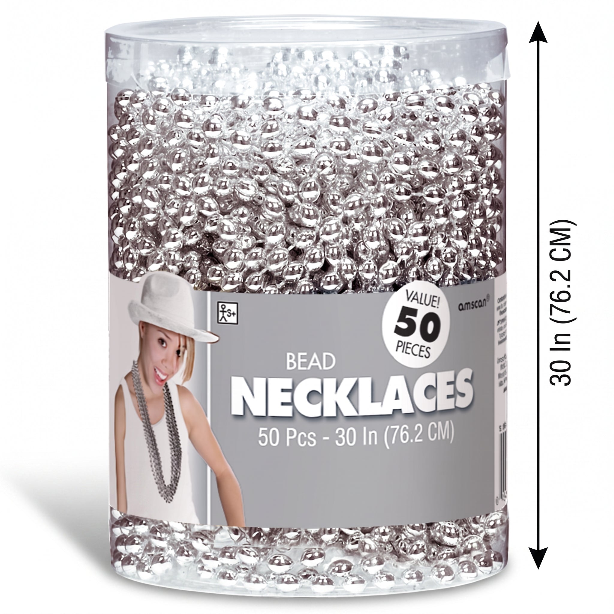 Silver Beaded Necklaces - 50 Pack, 30-inch
