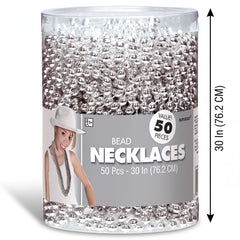 Silver Beaded Necklaces - 50 Pack, 30-inch