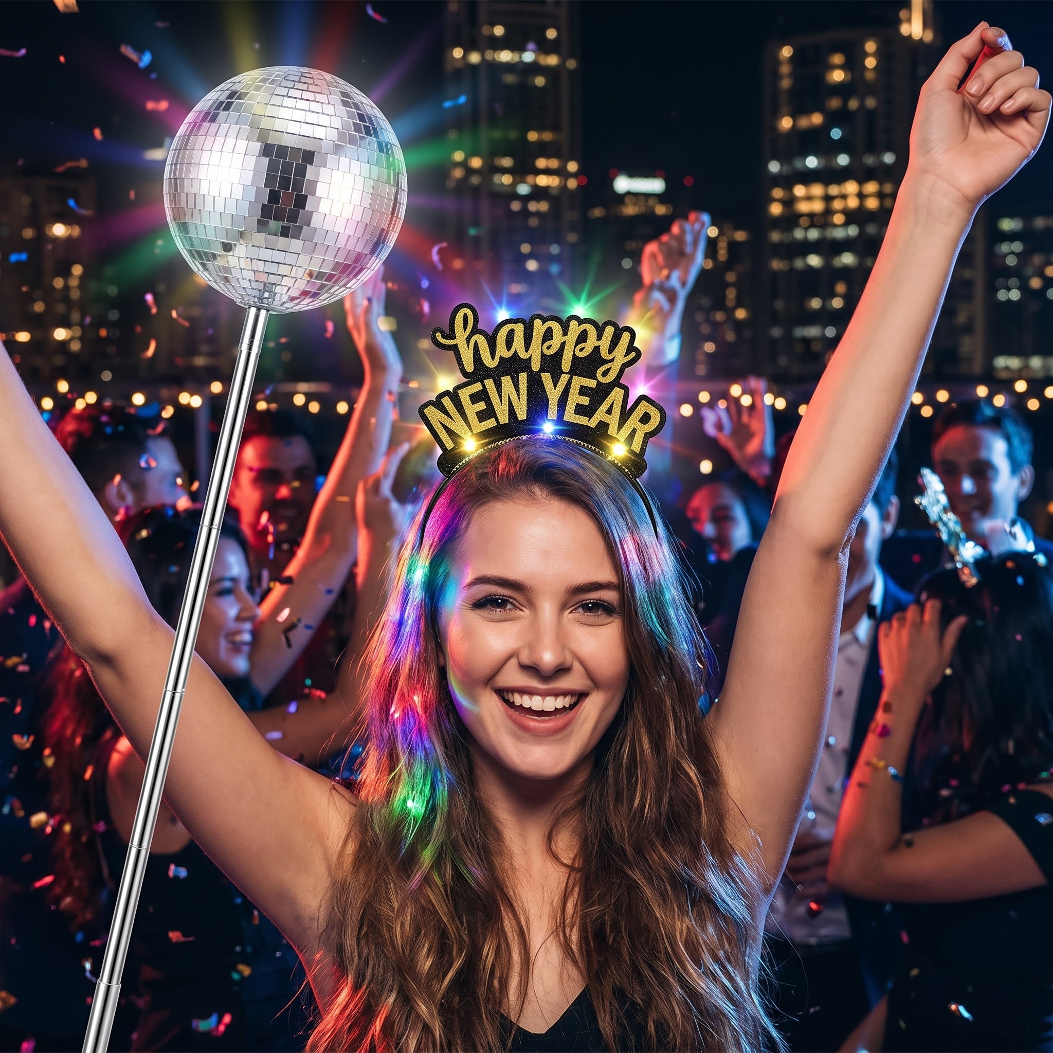 "Happy New Year" Ball Drop Light-Up Headband
