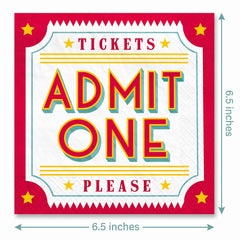 Movie Night Lunch Napkins - 6.5 In. x 6.5 In. - Hollywood Ticket Stub Design, 40 Pack