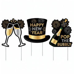 Festive Happy New Year Yard Sign Set 15" - 17.7"