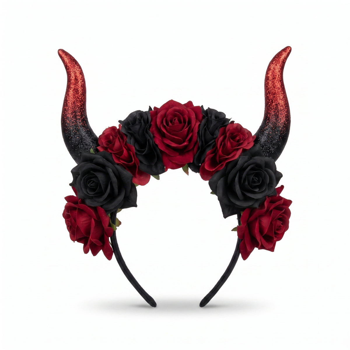 Devil Horns Flower Crown Headband - Black/Red Halloween Accessory