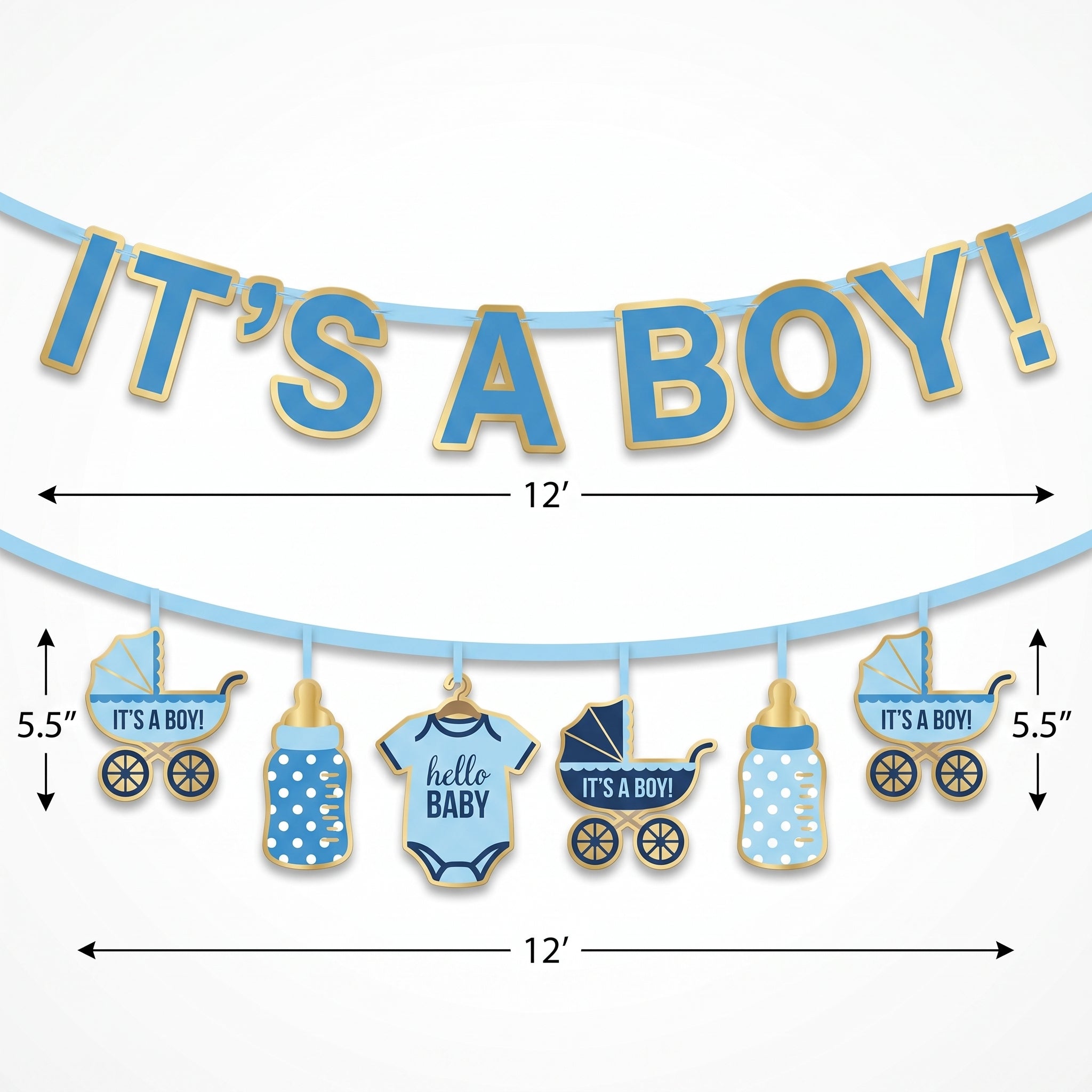 "It's a Boy" Baby Shower Banner Set with Strollers and Bottles