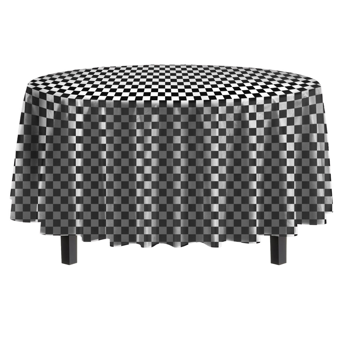 Round Black/White Checkered Plastic Table Covers | 6 Pack