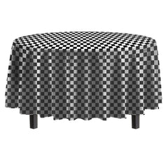 Round Black/White Checkered Plastic Table Covers | 6 Pack