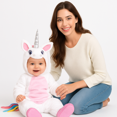 Infant Unicorn Halloween Costume ‚Äì Pink & White Jumpsuit with Hood