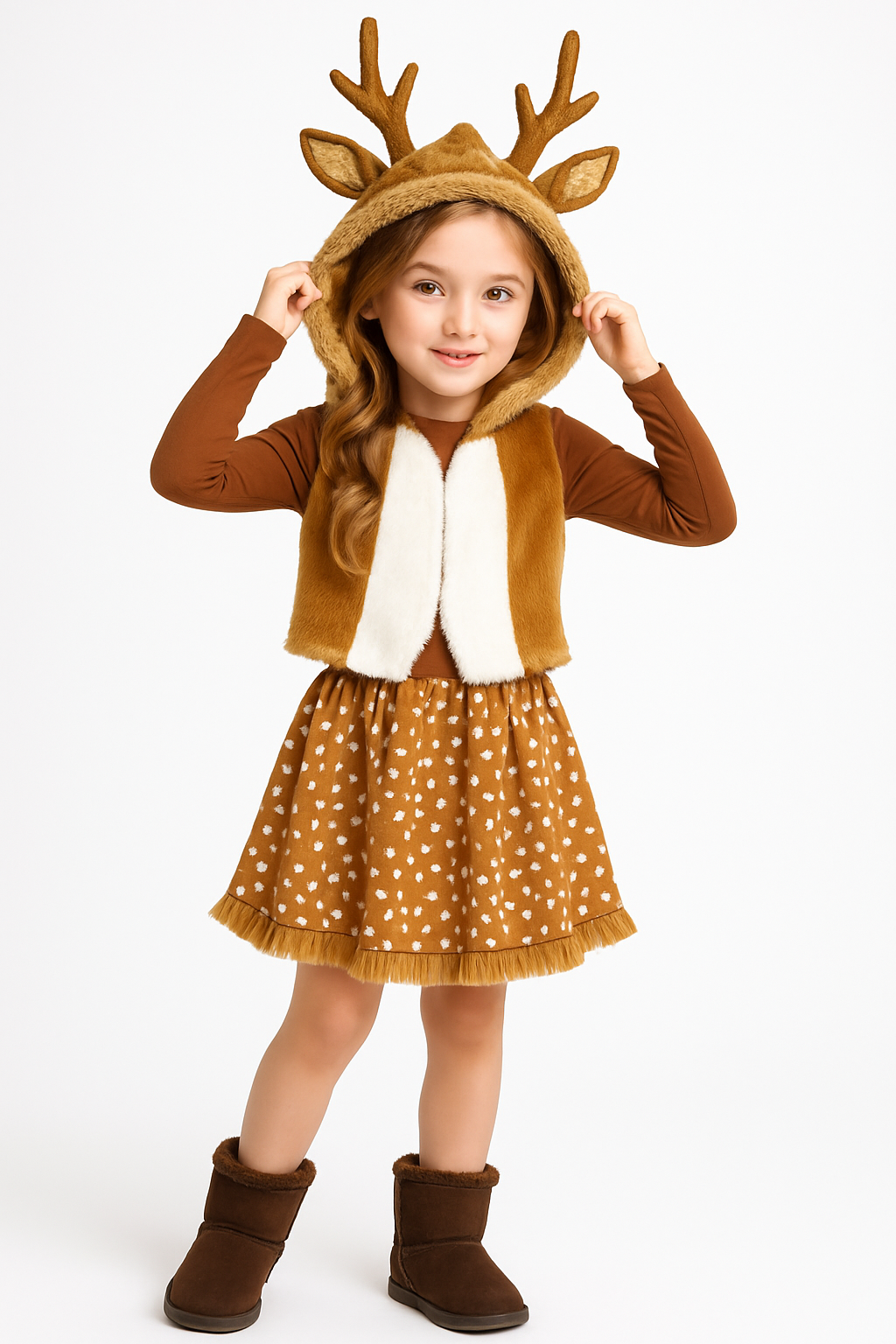 Oh Deer! Girls' Halloween Costume with Hood and Antlers