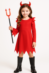 Devious Devil Kids' Halloween Costume with Horns & Red Dress