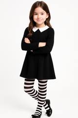 Kids' Black & White Striped Halloween Tights