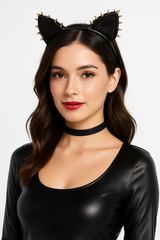 Glam Rebel Cat Ears Headband - Black & Gold Halloween Accessory