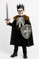 Kids' Dark Knight Skeleton Halloween Costume with Cape & Crown