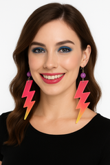 Neon 80s Lightning Bolt Earrings ‚Äì Retro Costume Jewelry