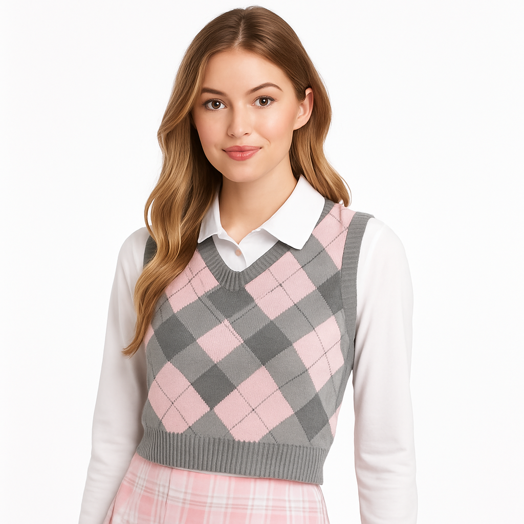 90s Cropped Plaid Sweater Vest - Halloween Costume Accessory