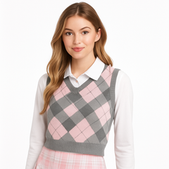 90s Cropped Plaid Sweater Vest - Halloween Costume Accessory