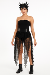 Dark Floral Lace Fringe Skirt - Halloween Costume Accessory (S/M)