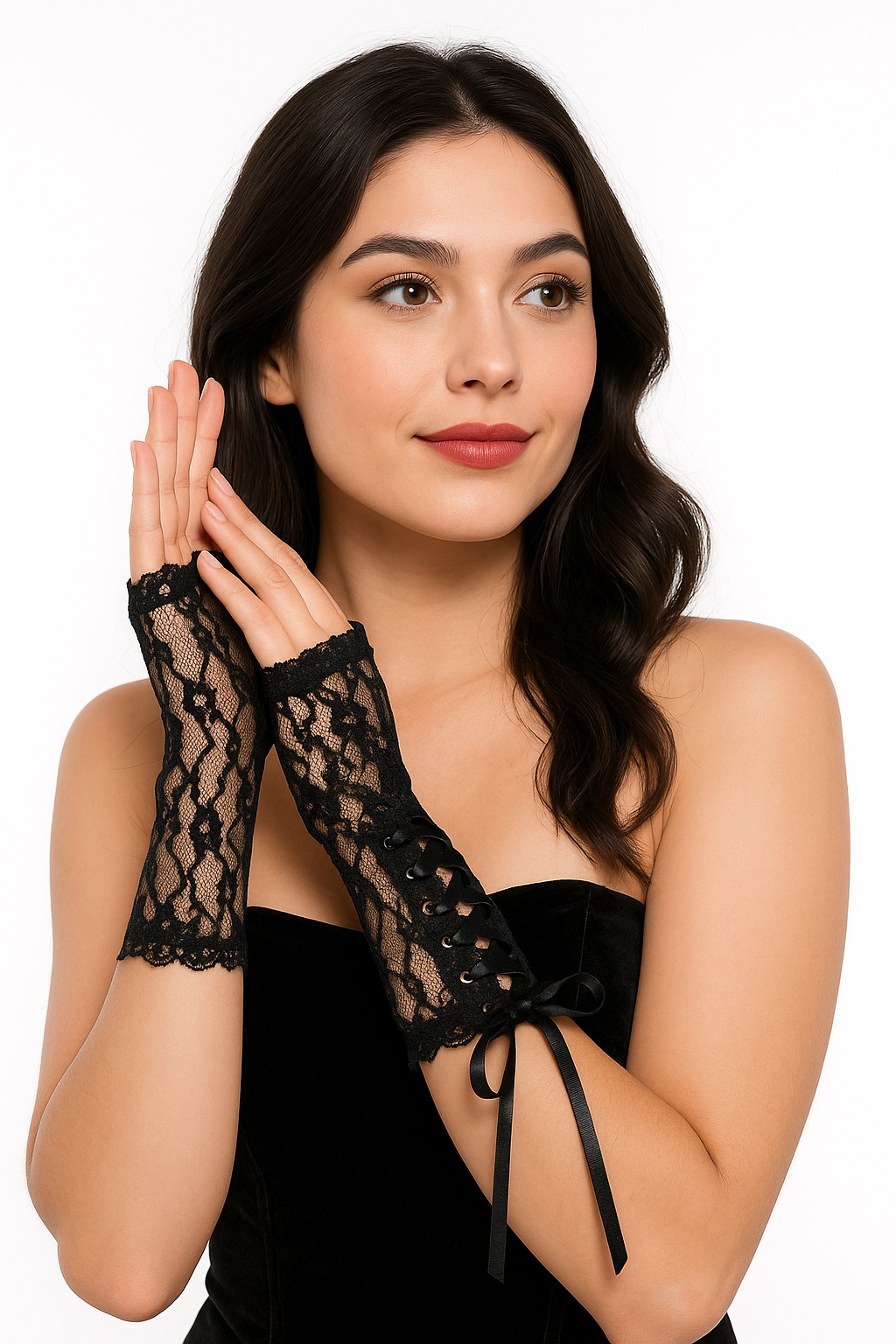 Gothic Lace-Up Glovelettes - Halloween Costume Accessory
