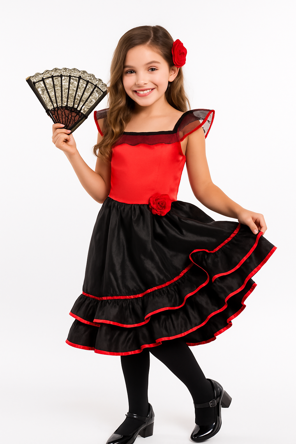 Girls' Spanish Dancer Halloween Costume with Hair Clip - Child M (8-10)