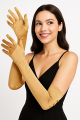 Elegant Champagne Long Gloves with Rhinestones ‚Äì Roaring '20s Costume Accessory