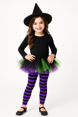 Kids' Purple and Black Striped Footless Tights - Small