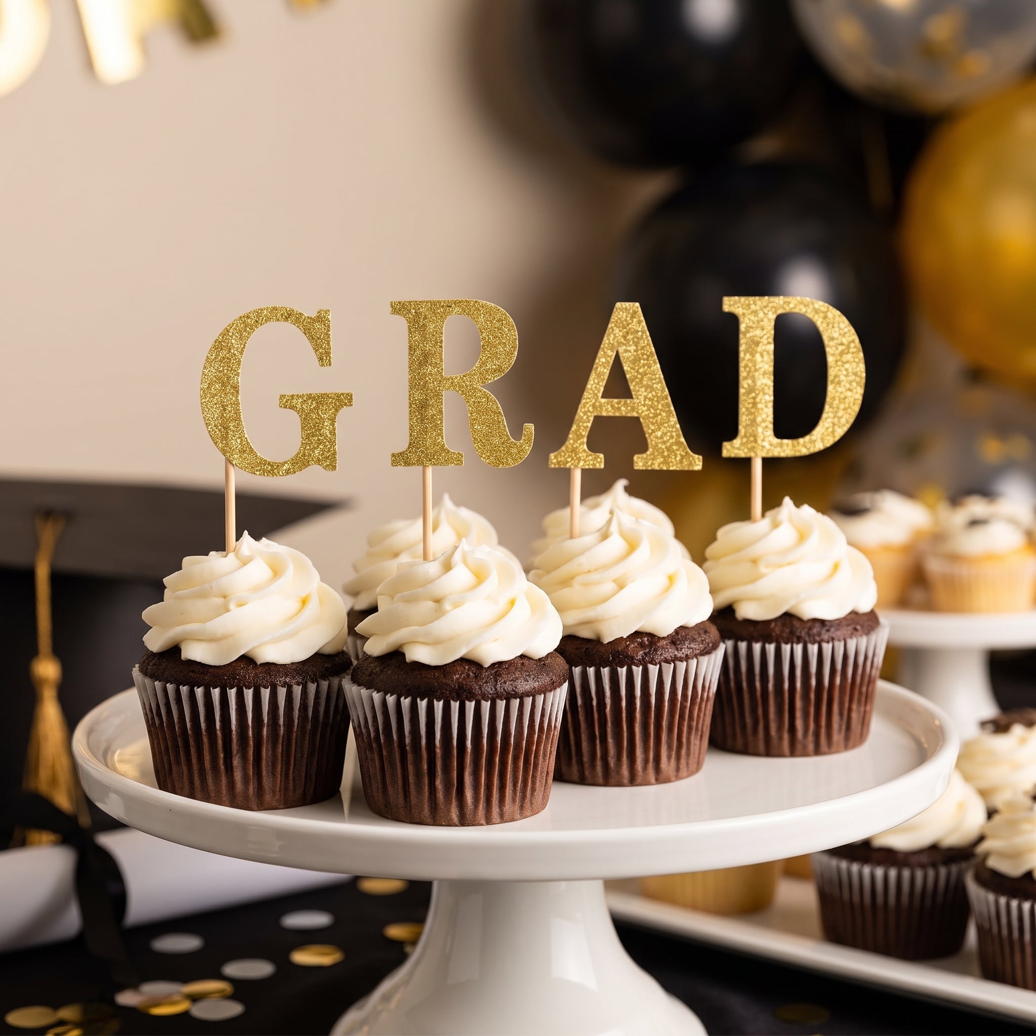 Gold Glitter GRAD Cupcake Picks