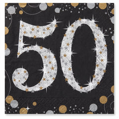 Sparkling Celebration 50th Birthday Beverage Napkins - 5 In. X 5 In.